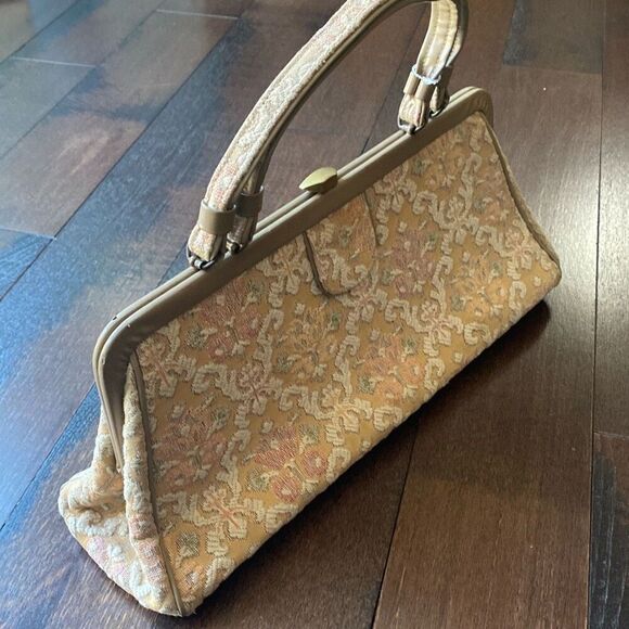 Vintage tapestry purse shoulder bag cream pink cottage core grandma core romanti - Picture 3 of 11